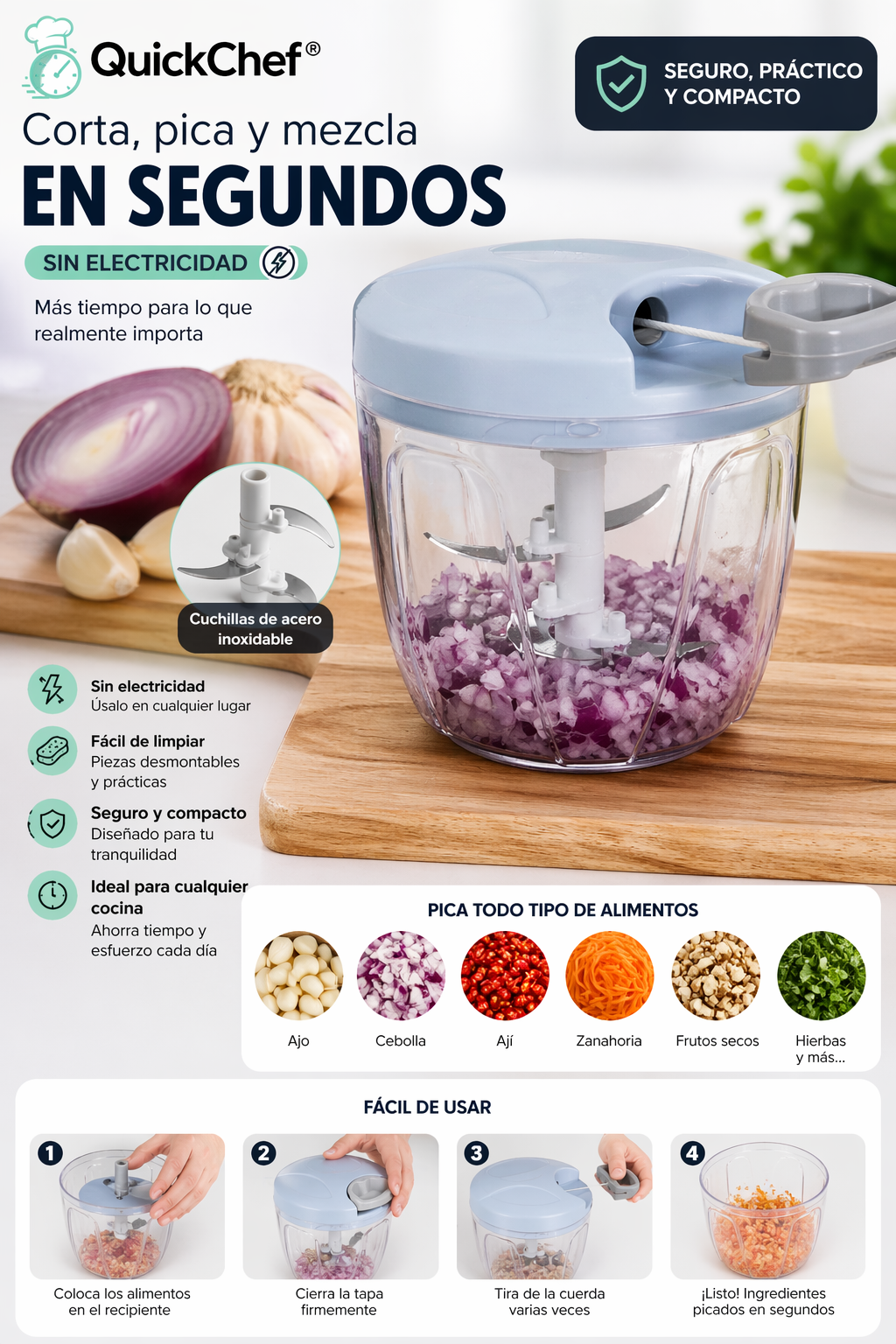 Picadora Manual  ¡Rápida, sin lagrimas ni enchufe!